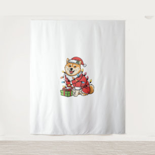 Kerstverlichting Santa Shiba Inu Dog Kerstmis Wandkleed