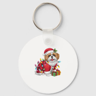 Kerstverlichting Santa Shih Tzu Dog Kerstmis Sleutelhanger