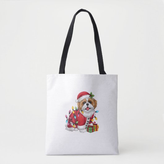 Kerstverlichting Santa Shih Tzu Dog Kerstmis Tote Bag (Voorkant)