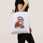 Kerstverlichting Santa Shih Tzu Dog Kerstmis Tote Bag (Dichtbij)