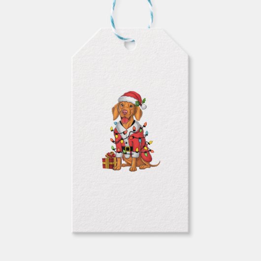 Kerstverlichting Santa Vizsla Hond Kerstmis Cadeaulabel (Voorkant)