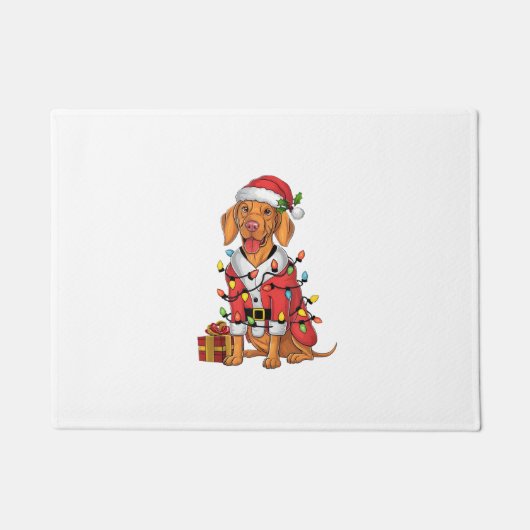 Kerstverlichting Santa Vizsla Hond Kerstmis Deurmat (Voorkant)