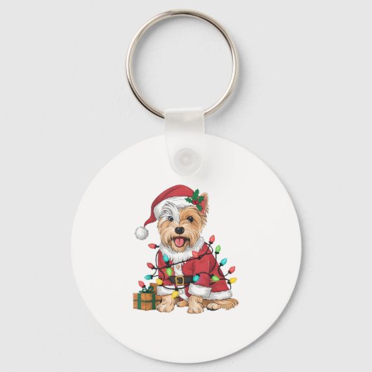 Kerstverlichting Santa Westie Hond Kerstmis Sleutelhanger (Voorkant)