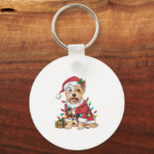 Kerstverlichting Santa Westie Hond Kerstmis Sleutelhanger (Voorkant)