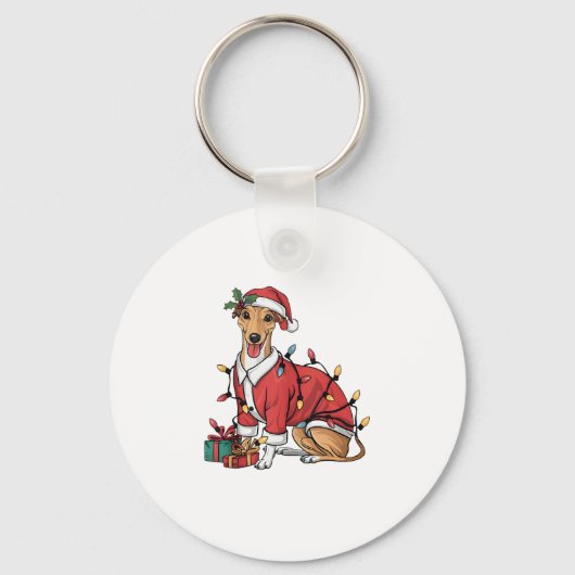 Kerstverlichting Santa Whippet Dog Kerstmis Sleutelhanger (Voorkant)