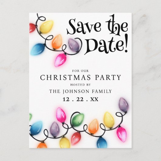 Kerstverlichting Save The Date Holiday Party Briefkaart (Voorkant)