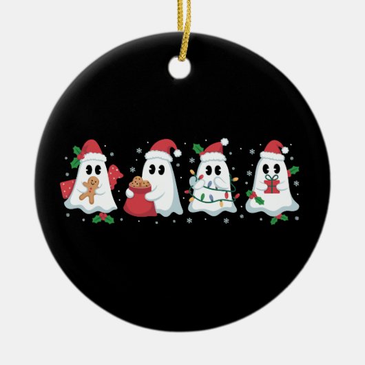 Kerstverlichting Schattige Ghost Xmas Boo Keramisch Ornament (Voorkant)