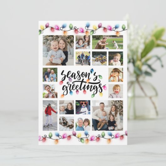Kerstverlichting Seizoenen Groeten 16 foto's Feestdagenkaart (Staand voorkant)
