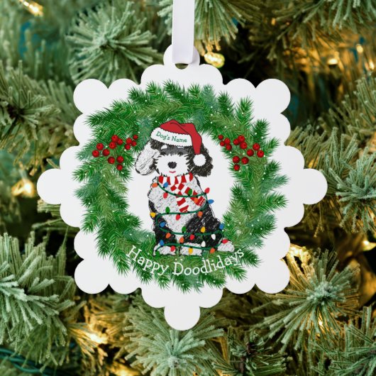 Kerstverlichting Sheepadoodle Sneeuwvlok Ornament Kaart (Insitu (Drie))
