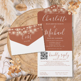 Kerstverlichting Terracotta Script QR Code Trouwen All In One Uitnodiging