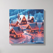 Kerstverlichting versierd met sneeuw bedekt dorp H Canvas Afdruk (Voorkant)