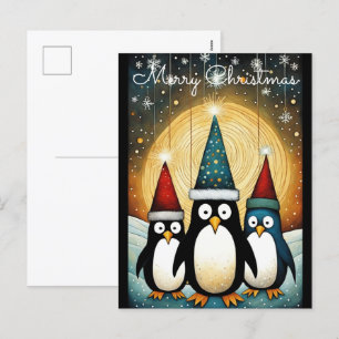 Kerstverlichting Volle Maan Kerstman Pinguïn Kerst Feestdagenkaart