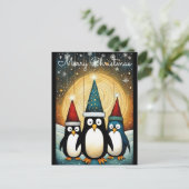 Kerstverlichting Volle Maan Kerstman Pinguïn Kerst Feestdagenkaart (Staand voorkant)