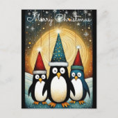 Kerstverlichting Volle Maan Kerstman Pinguïn Kerst Feestdagenkaart (Voorkant)