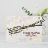 Kerstverlichting vork chef catering restaurant feestdagenkaart (Staand voorkant)