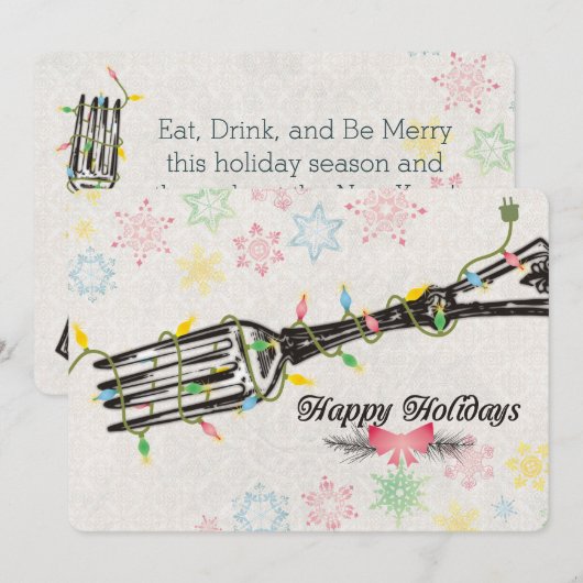 Kerstverlichting vork chef catering restaurant feestdagenkaart (Voorkant / Achterkant)