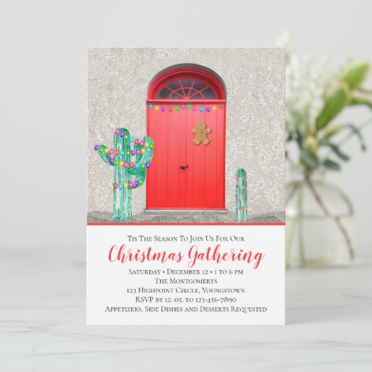 Kerstverlichting Zuidwestelijke Cactus Rode Deuren Kaart (Staand voorkant)
