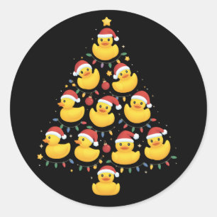 Kerstverlichtings Santa Hoed Rubber Eend Kerstboom Ronde Sticker