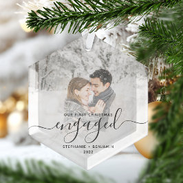 Kerstverloofd aangepaste foto grijs schrift glas ornament