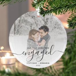 Kerstverloofd aangepaste foto grijs schrift glas ornament