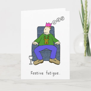 Kerstvermoeidheid Man Slaap in Armstoel Feestdagen Kaart