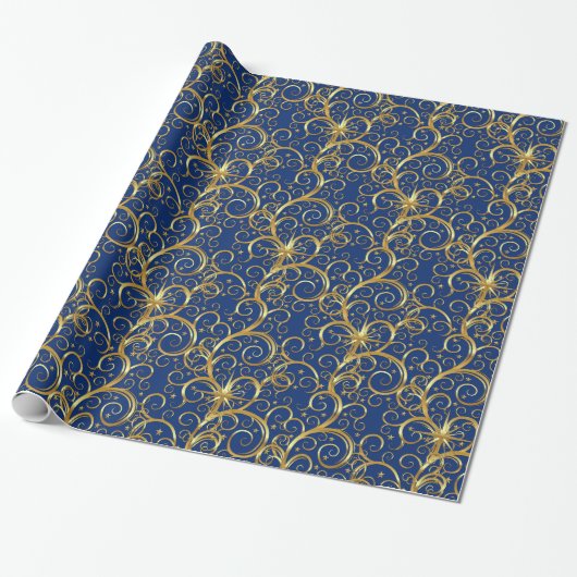 Kerstverpakken papier-Majesteit Golden Swirls Cadeaupapier (Uitgerold)