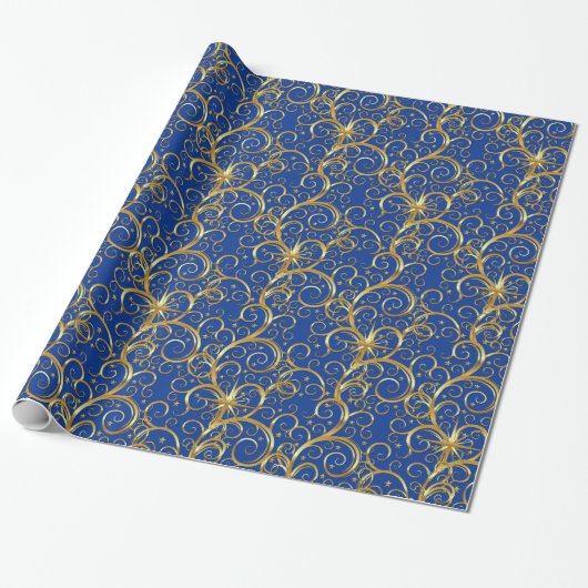 Kerstverpakken papier-Majesteit Golden Swirls Cadeaupapier (Uitgerold)