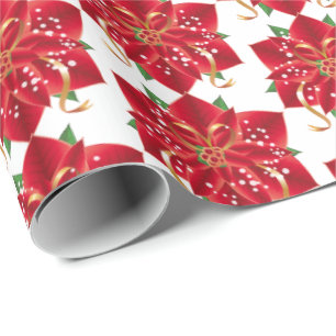 Kerstverpakken papier-rood poinsettia cadeaupapier