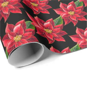 Kerstverpakken Papier-rood Poinsettias Cadeaupapier
