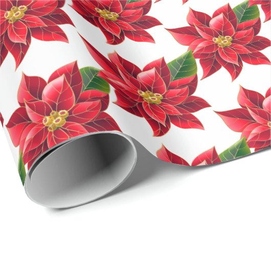 Kerstverpakken Papier-rood Poinsettias Cadeaupapier (Rol Hoek)