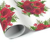 Kerstverpakken Papier-rood Rozen & Holly Cadeaupapier (Rol Hoek)