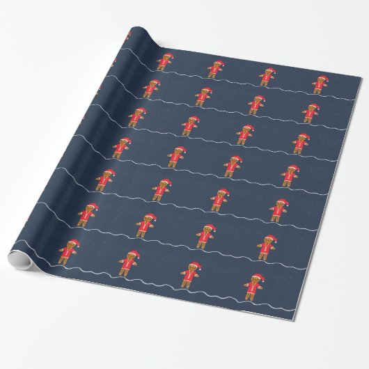 Kerstverpakkings papier Kerstman met peperkoek (Uitgerold)