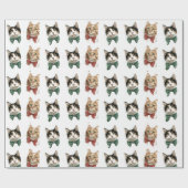 Kerstverpakkings papier met Festieve Katten (Vlak)