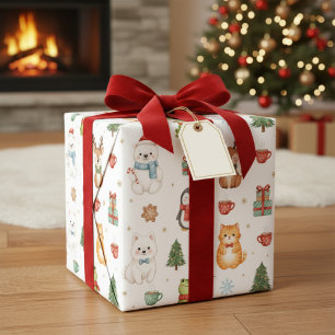 Kerstverpakkings papier met grillige winterdieren