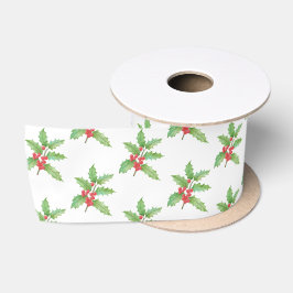 Kerstverpakkings papier met hulstbessen satijnen lint