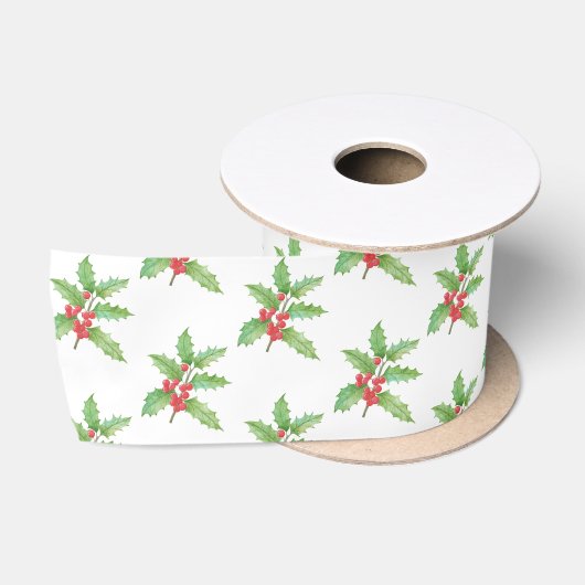 Kerstverpakkings papier met hulstbessen satijnen lint (Spoel)