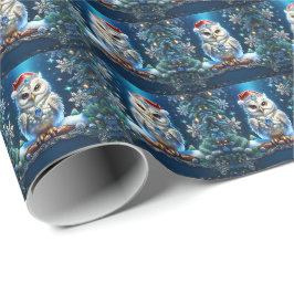Kerstverpakkings papier met juwelen uil en kerstma