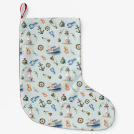 Kerstverpakkings papier met kusterethema kleine kerstsok