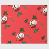 Kerstverpakkings papier met leuke Kerstman en rend (Vlak)