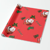 Kerstverpakkings papier met leuke Kerstman en rend (Uitgerold)