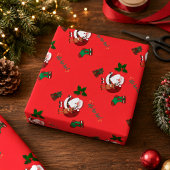 Kerstverpakkings papier met leuke Kerstman en rend