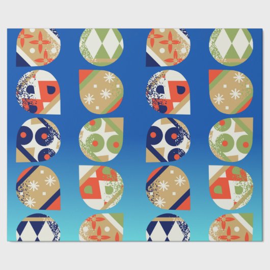 Kerstverpakkings papier met moderne ornamenten in (Zoom)