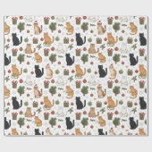 Kerstverpakkings papier met vrolijke katten (Vlak)