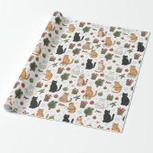 Kerstverpakkings papier met vrolijke katten (Uitgerold)