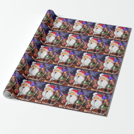 Kerstverpakte kerstpapier Kerstman met rendieren Cadeaupapier (Uitgerold)