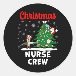 Kerstverpleegkundig team met Sinterklaas en rendie Ronde Sticker
