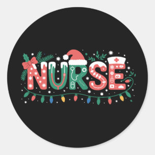 Kerstverpleegkundige Kerstmanhoed Stethoscoop Stri Ronde Sticker
