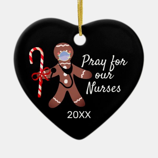 Kerstverpleegster Covid Face Mask Gingerbrood Man Keramisch Ornament (Voorkant)