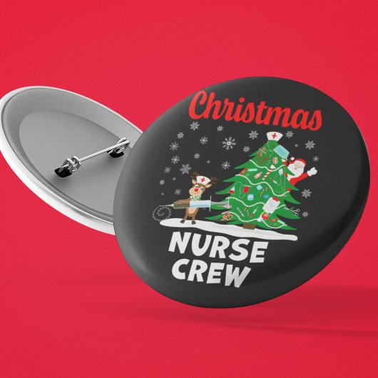 Kerstverpleegster Crew met Kerstman en Rendier Ronde Button 5,7 Cm