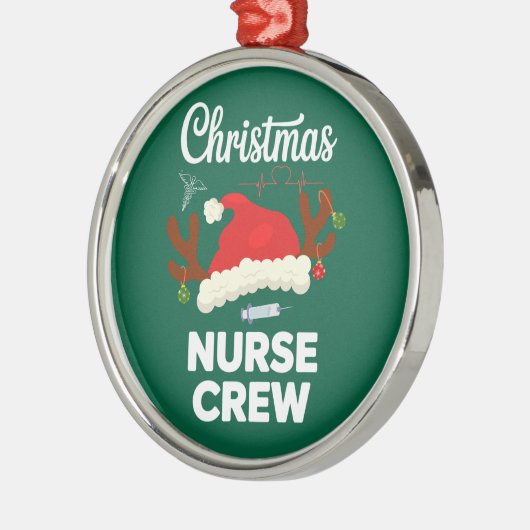 Kerstverpleegster Crew Santa Hat Kerstmis Metalen Ornament (Links)